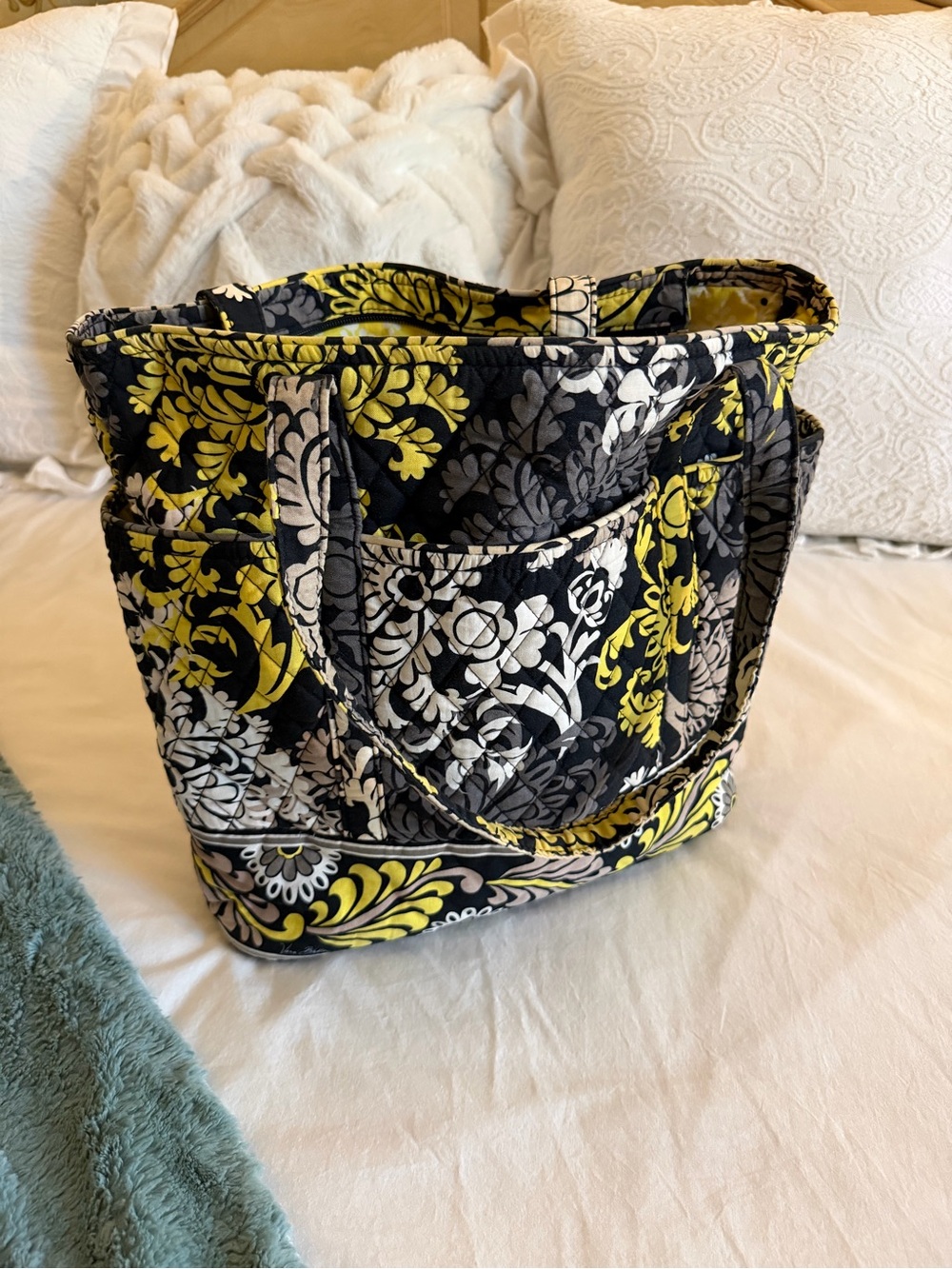 Vera Bradley Black, Yellow & White Quilted Floral Tote